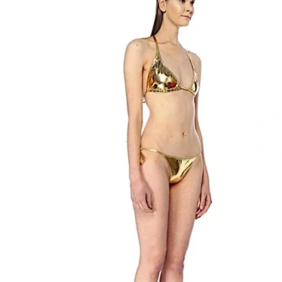 Lisa Marie Fernandez Metallic Gold Triangle Halter String Bikini  NWT - Picture 5 of 7
